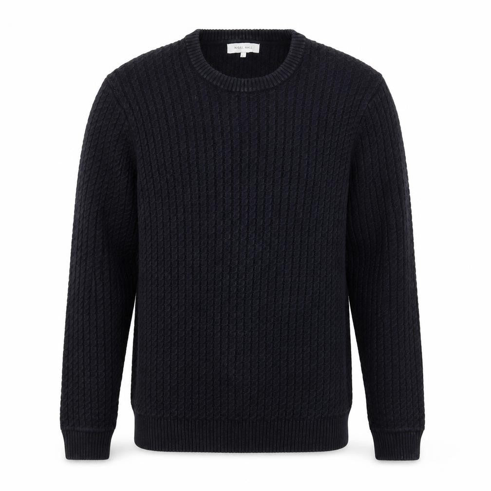 Nigel Hall Men's Black Cotton Cable Knit Jumper L