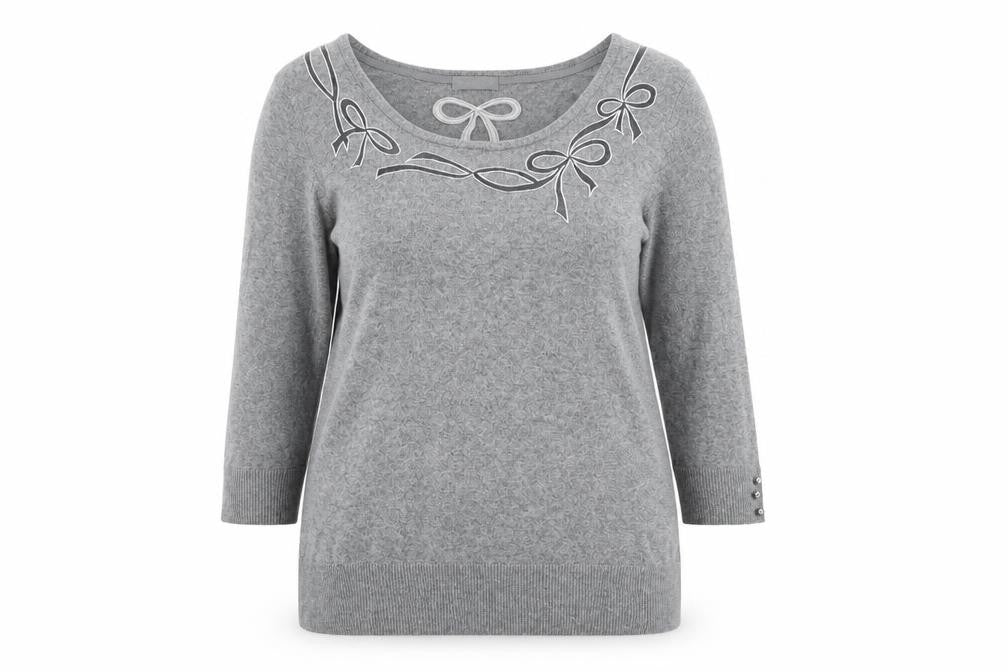 Marks and Spencer Women’s Grey 3/4 Sleeve Bow Knit Jumper Size 16