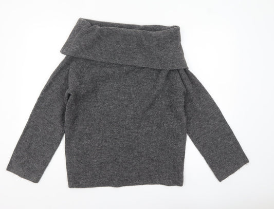 H&M Women’s Grey Cowl Neck Chunky Knit Jumper Size S