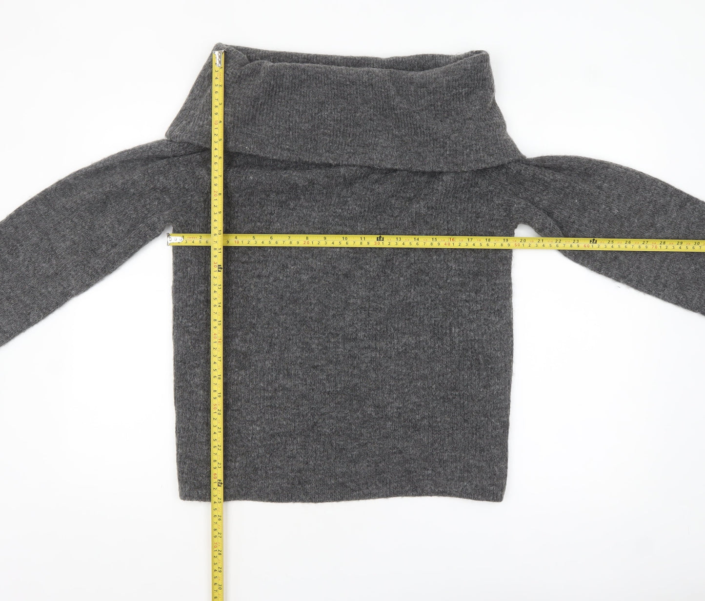 H&M Women’s Grey Cowl Neck Chunky Knit Jumper Size S