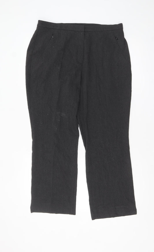 Marks and Spencer Women Grey Wool Blend Straight Leg Trousers UK 16 Short