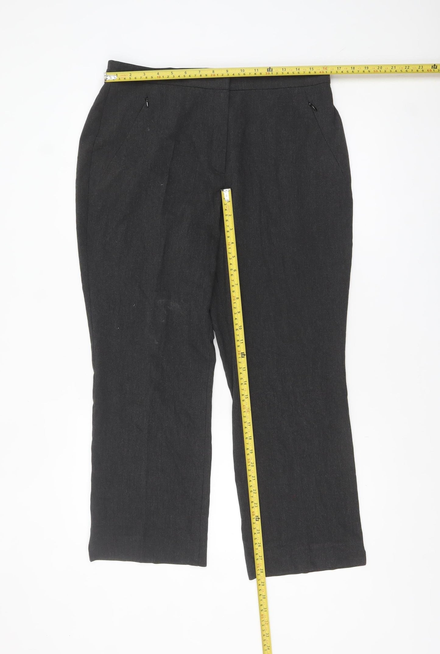 Marks and Spencer Women Grey Wool Blend Straight Leg Trousers UK 16 Short