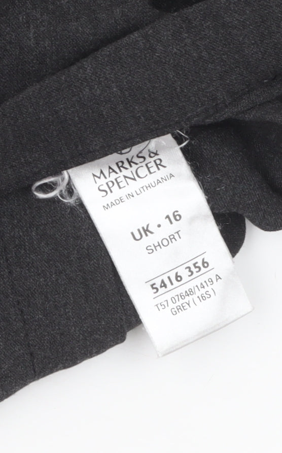 Marks and Spencer Women Grey Wool Blend Straight Leg Trousers UK 16 Short