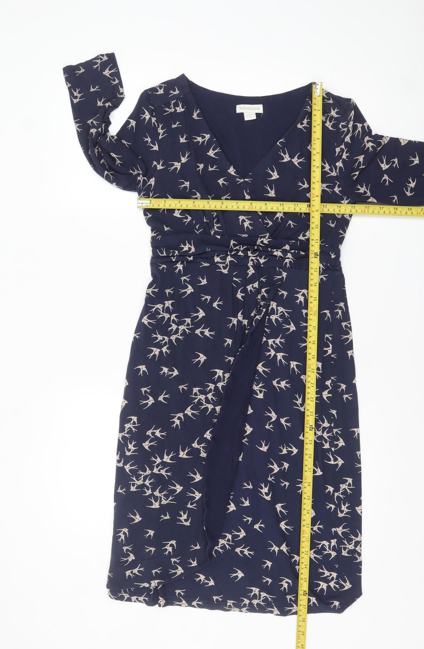 Monsoon Women’s Blue Bird Print Wrap Dress Size 10