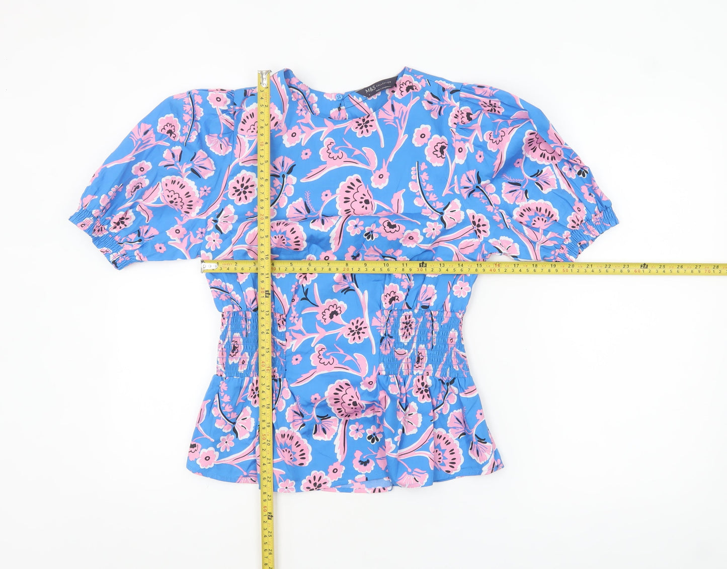 Marks and Spencer Women Blue Floral Cotton Tunic Blouse Size 6