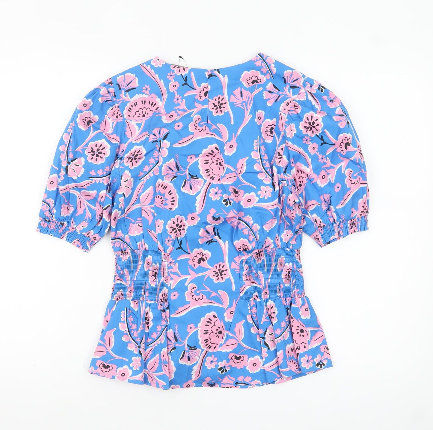 Marks and Spencer Women Blue Floral Cotton Tunic Blouse Size 6