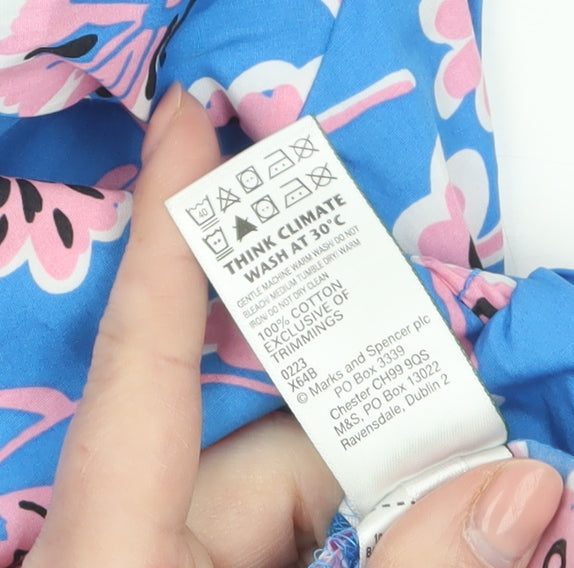 Marks and Spencer Women Blue Floral Cotton Tunic Blouse Size 6