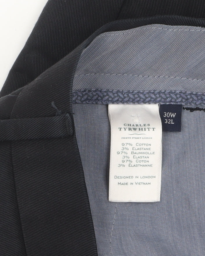 Charles Tyrwhitt Men's Black Slim Fit Chino Trousers 30W 32L