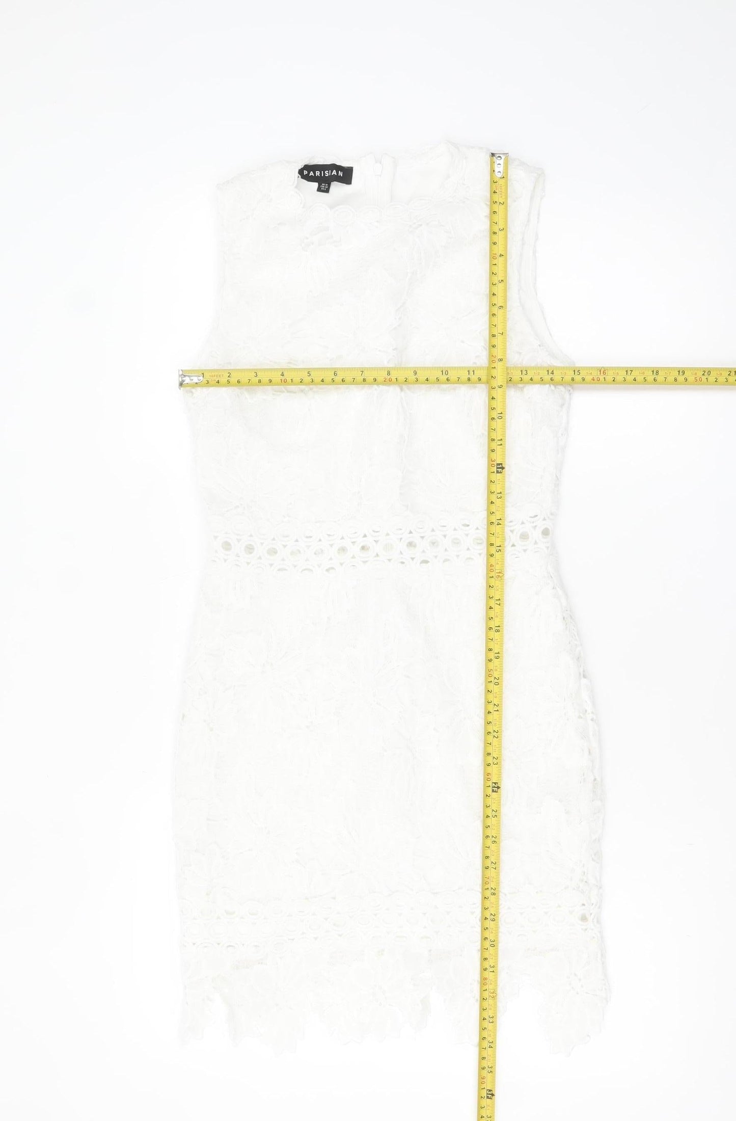 Parisian Women White Lace Bodycon Dress Size 10 Sleeveless Party