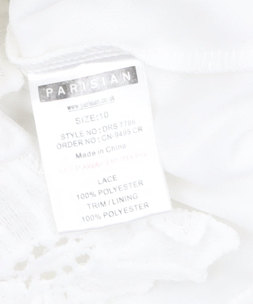 Parisian Women White Lace Bodycon Dress Size 10 Sleeveless Party