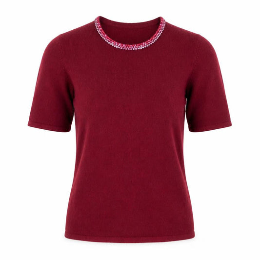 Debenhams Women Red Sequin Crew Neck Short Sleeve Jumper Size 10