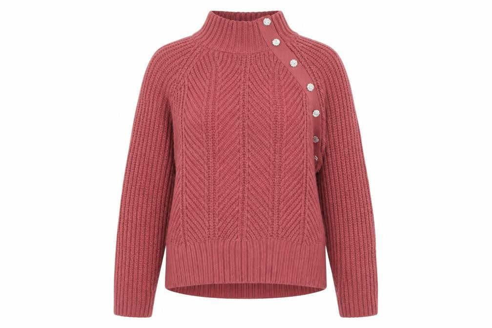 Next Women Pink Mock Neck Chunky Knit Pullover Jumper Size 14