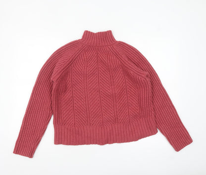 Close-up detail of Next Women Pink Mock Neck Chunky Knit jumper, size 14