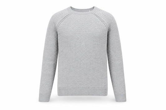 Front view of Brave Soul Men's Grey Chunky Knit Crew Neck Jumper, size L