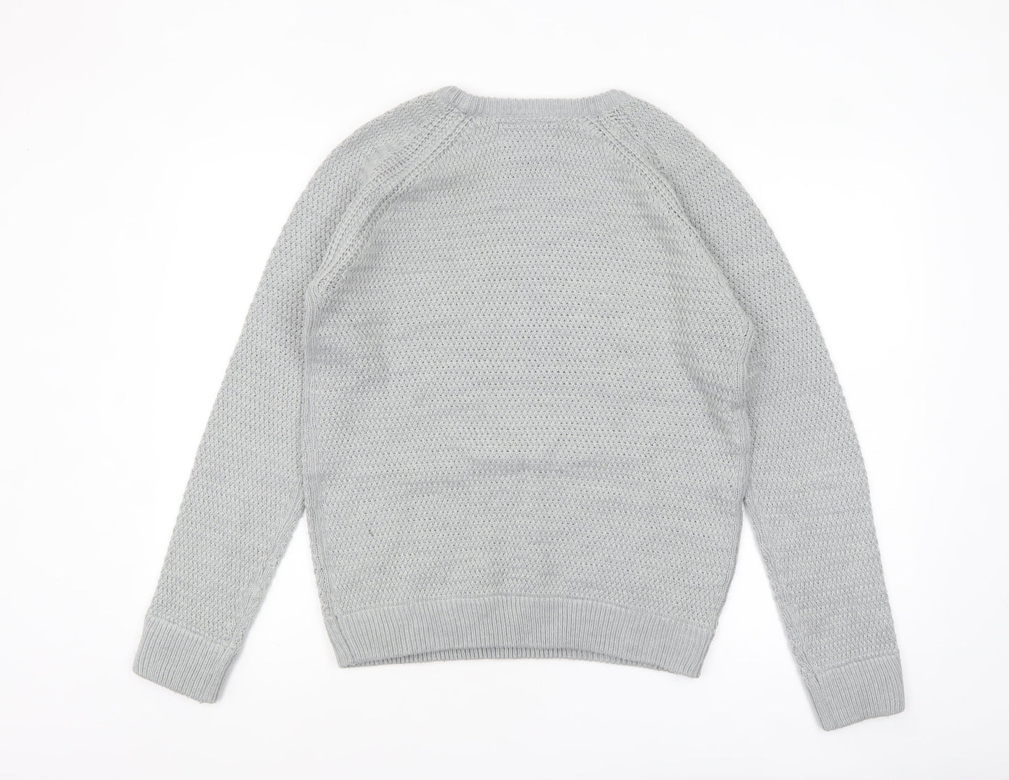 Brave Soul Men's Grey Chunky Knit Crew Neck Jumper Size L
