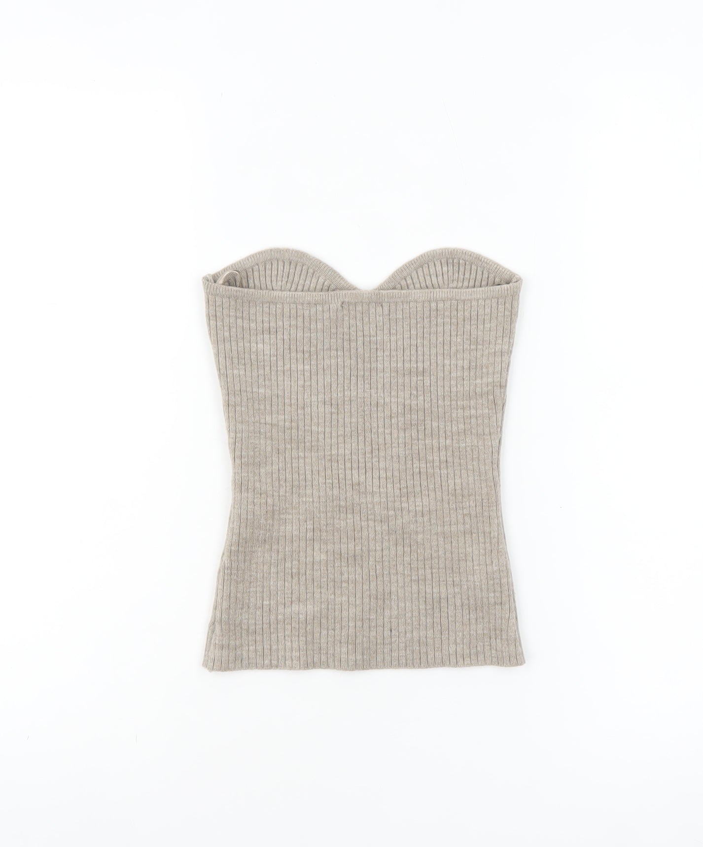 Topshop Women’s Beige Ribbed Knit Sweetheart Strapless Tank Top S