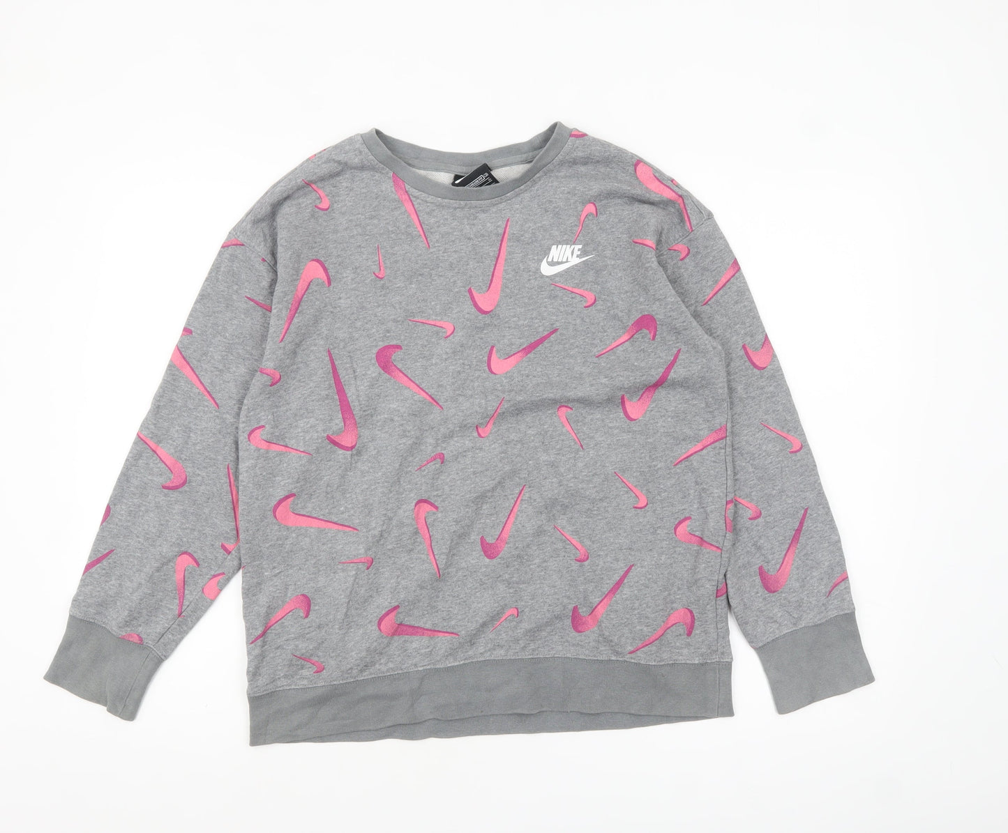 Nike Girls Grey Pink Logo Pullover Sweatshirt XL 14-15 Years