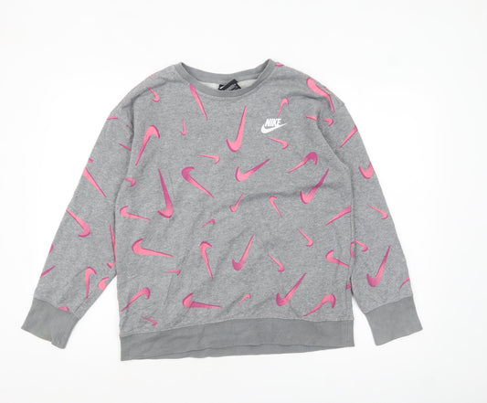 Nike Girls Grey Pink Logo Pullover Sweatshirt XL 14-15 Years