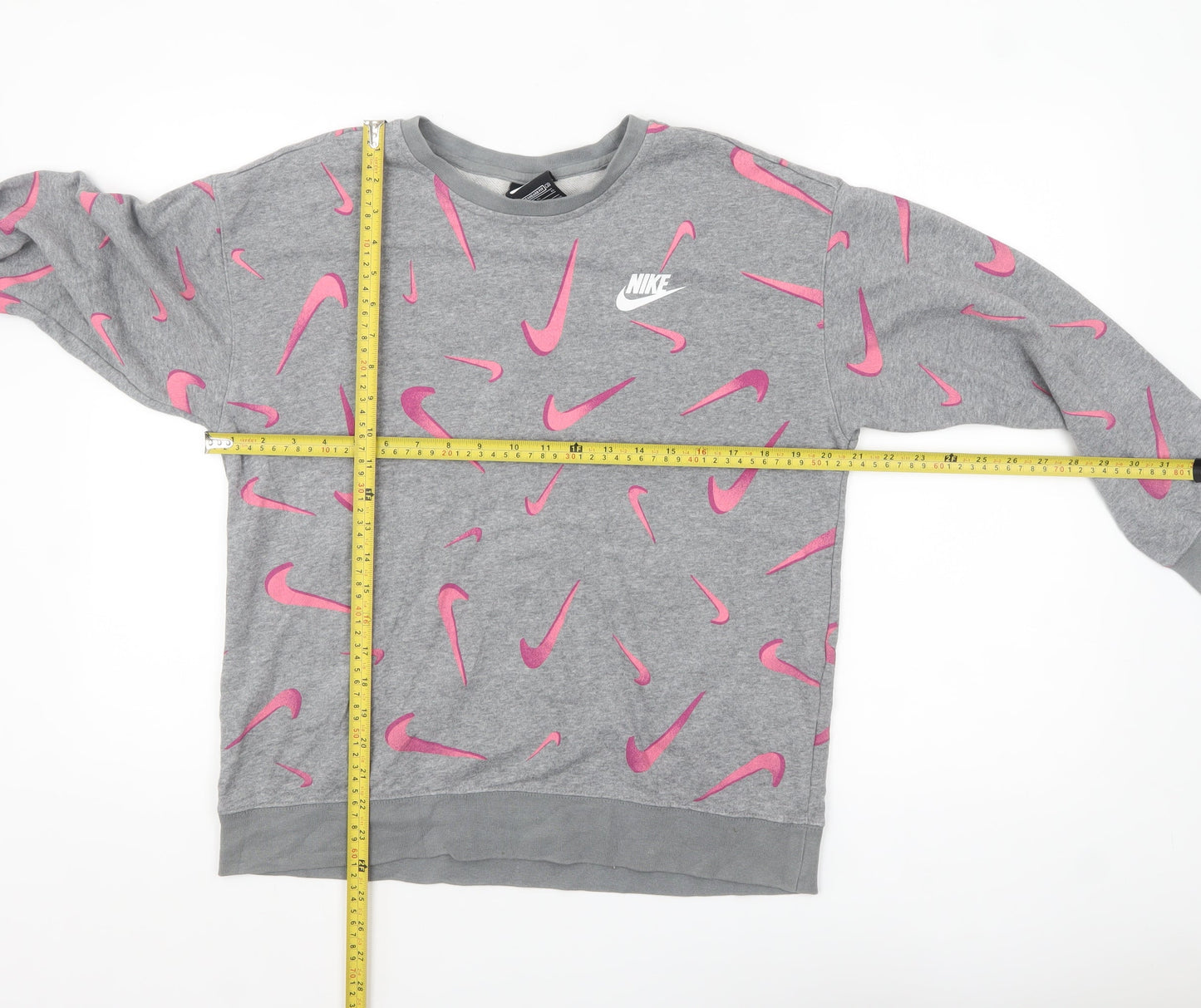 Nike Girls Grey Pink Logo Pullover Sweatshirt XL 14-15 Years