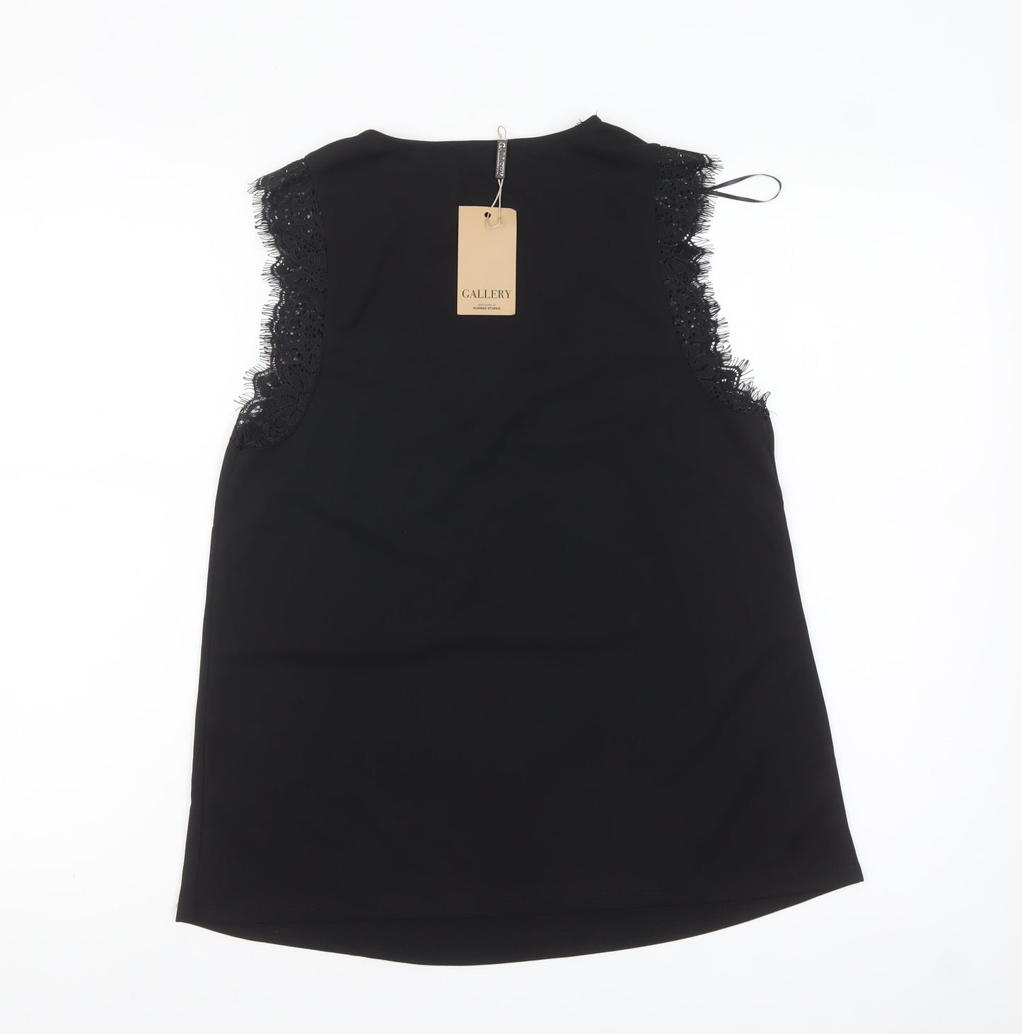 Gallery Women's Black Lace Trim Sleeveless V-Neck Blouse Size S
