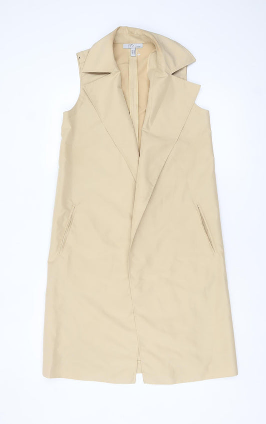Episode Women Beige Long Waistcoat Sleeveless UK 4 Polyester