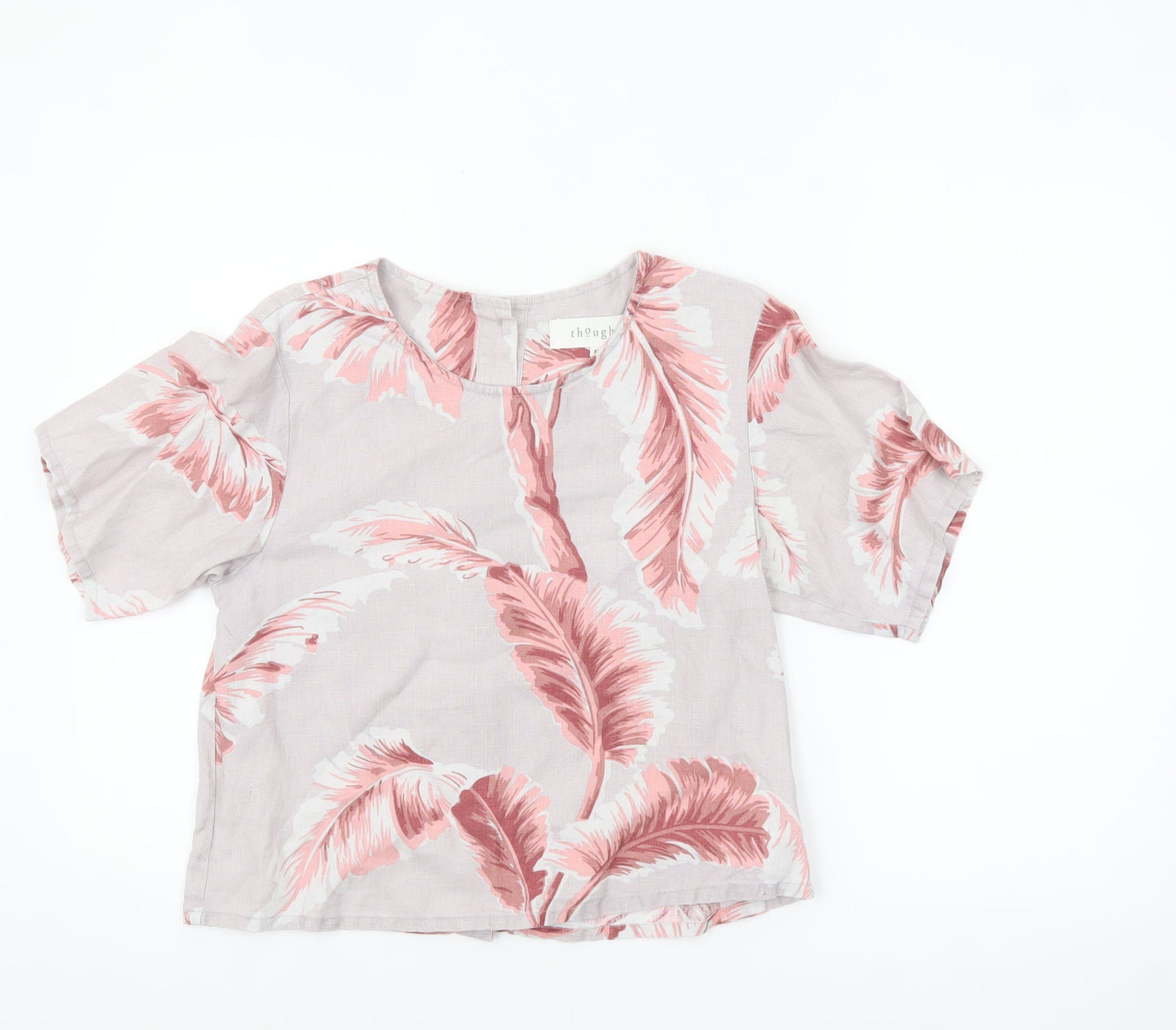 Thought Womens Pink Floral Hemp Short Sleeve Tunic Blouse XS