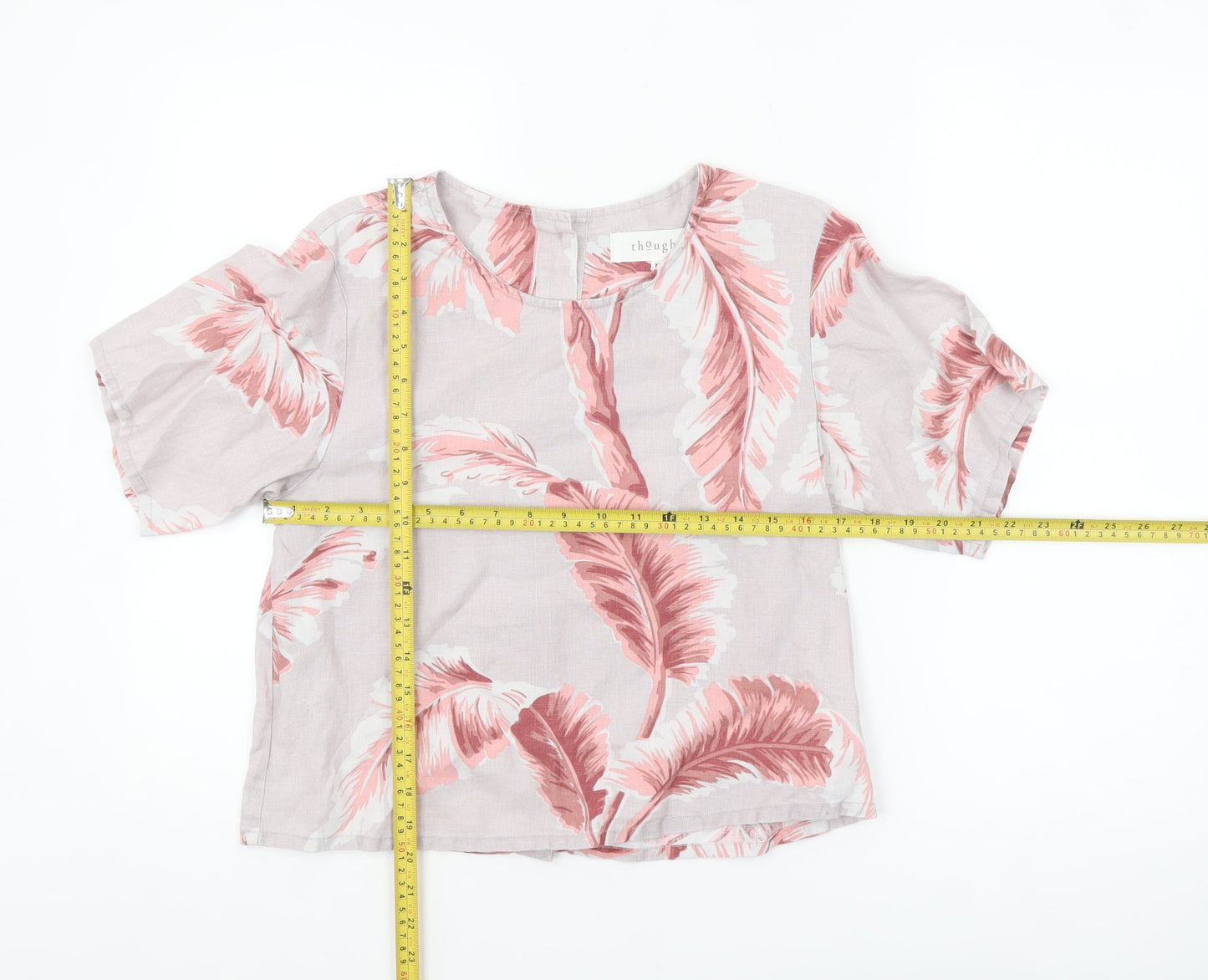 Thought Womens Pink Floral Hemp Short Sleeve Tunic Blouse XS
