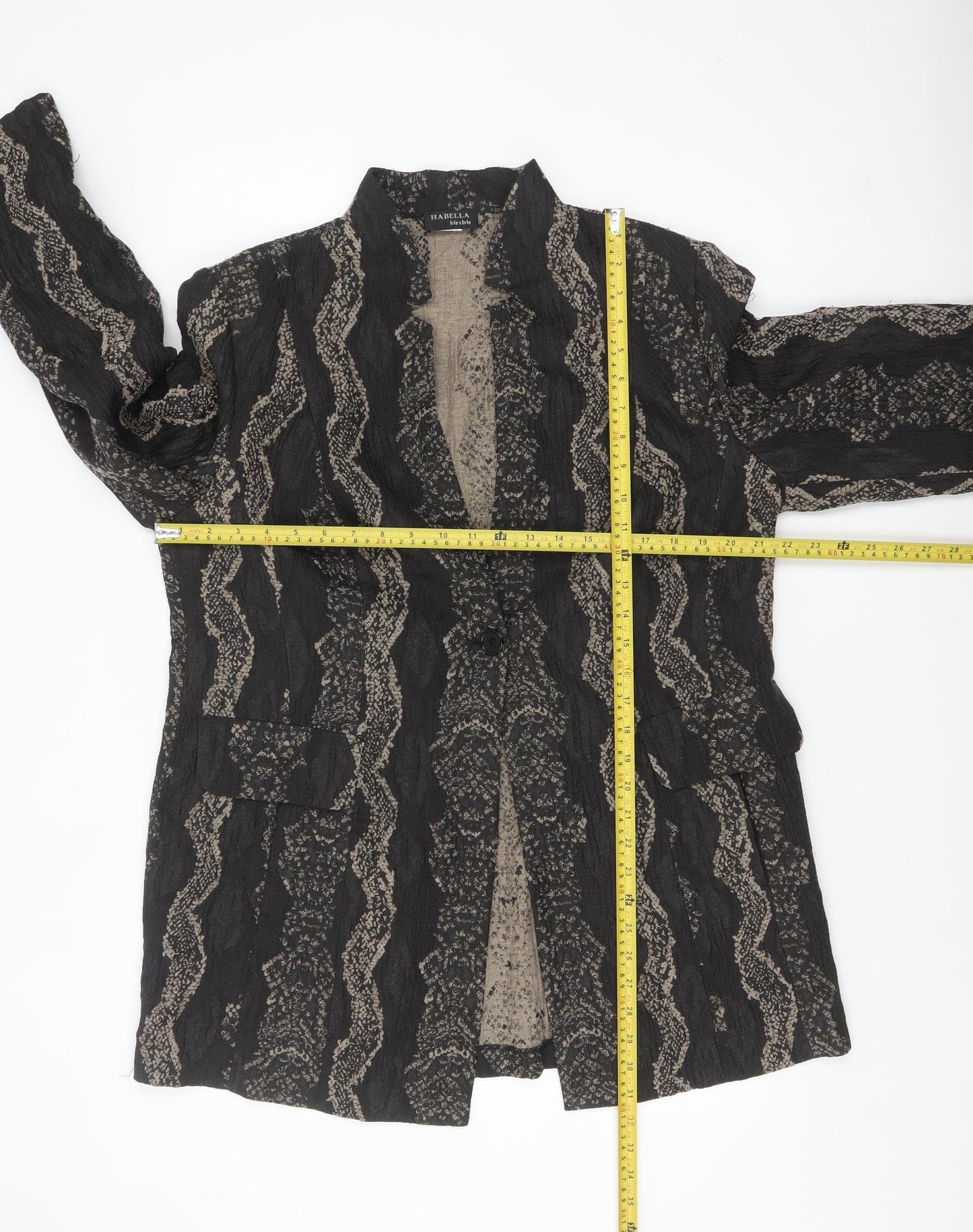 Habella Women's Black Patterned Blazer Size 14 Classic Jacket
