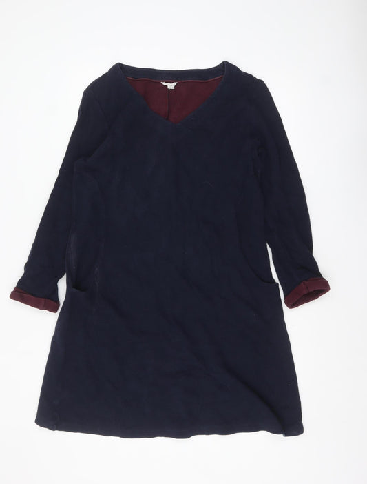 White Stuff Women Blue Cotton Shift Dress Size 12 V-Neck Workwear
