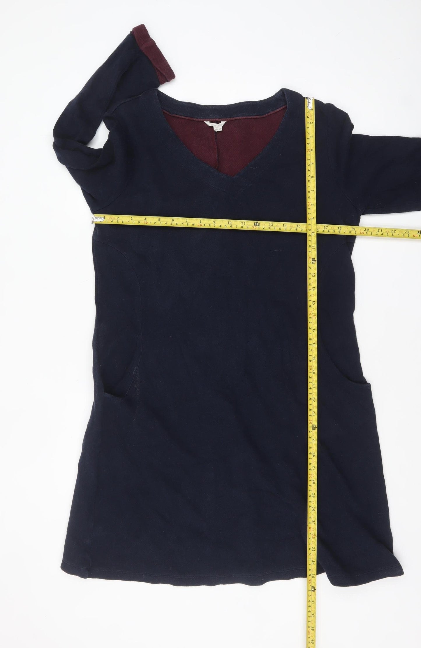 White Stuff Women Blue Cotton Shift Dress Size 12 V-Neck Workwear