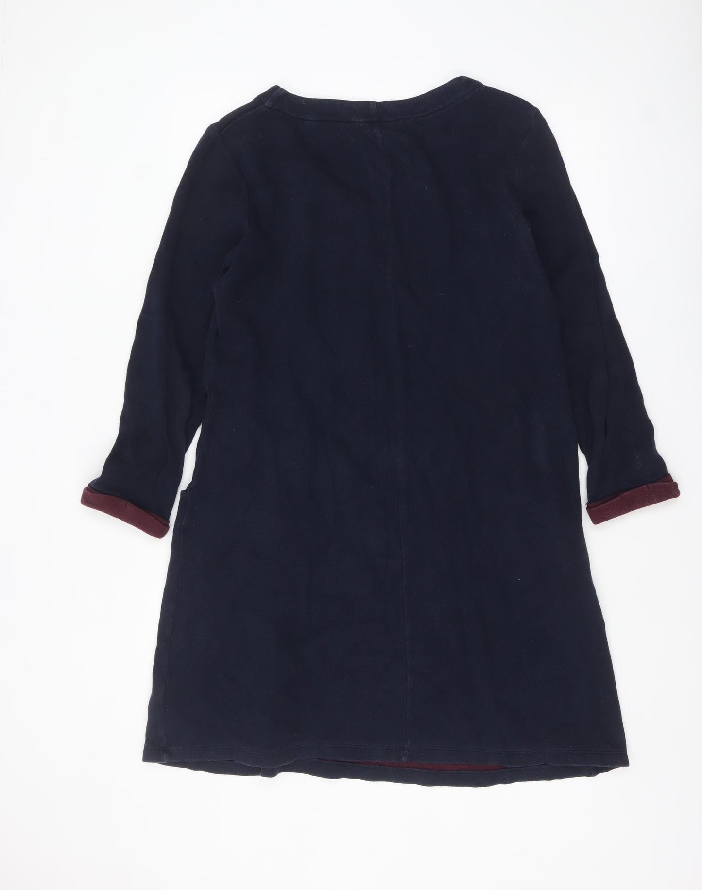 White Stuff Women Blue Cotton Shift Dress Size 12 V-Neck Workwear