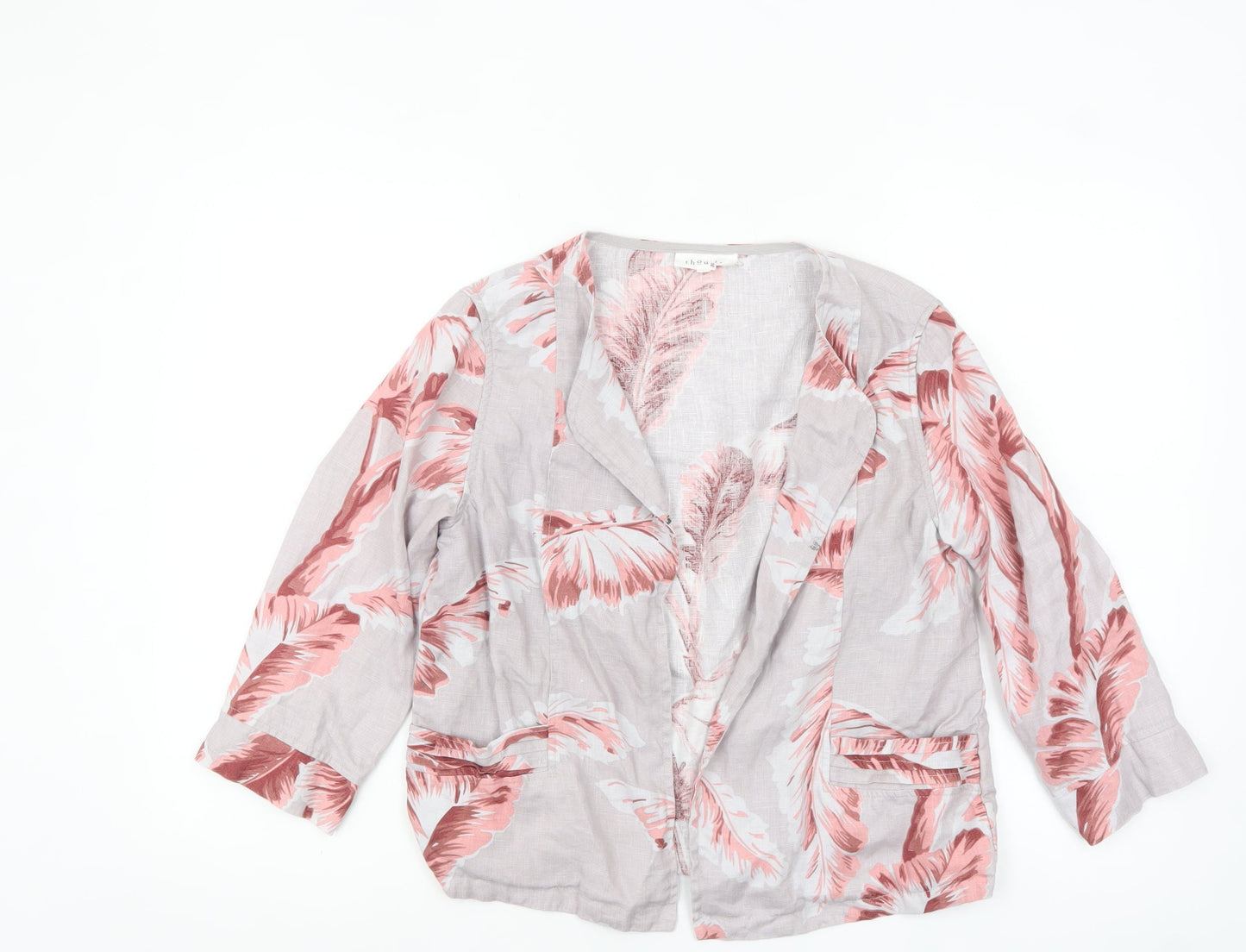 Thought Women’s Pink Floral Linen Blazer Jacket Size S Lightweight