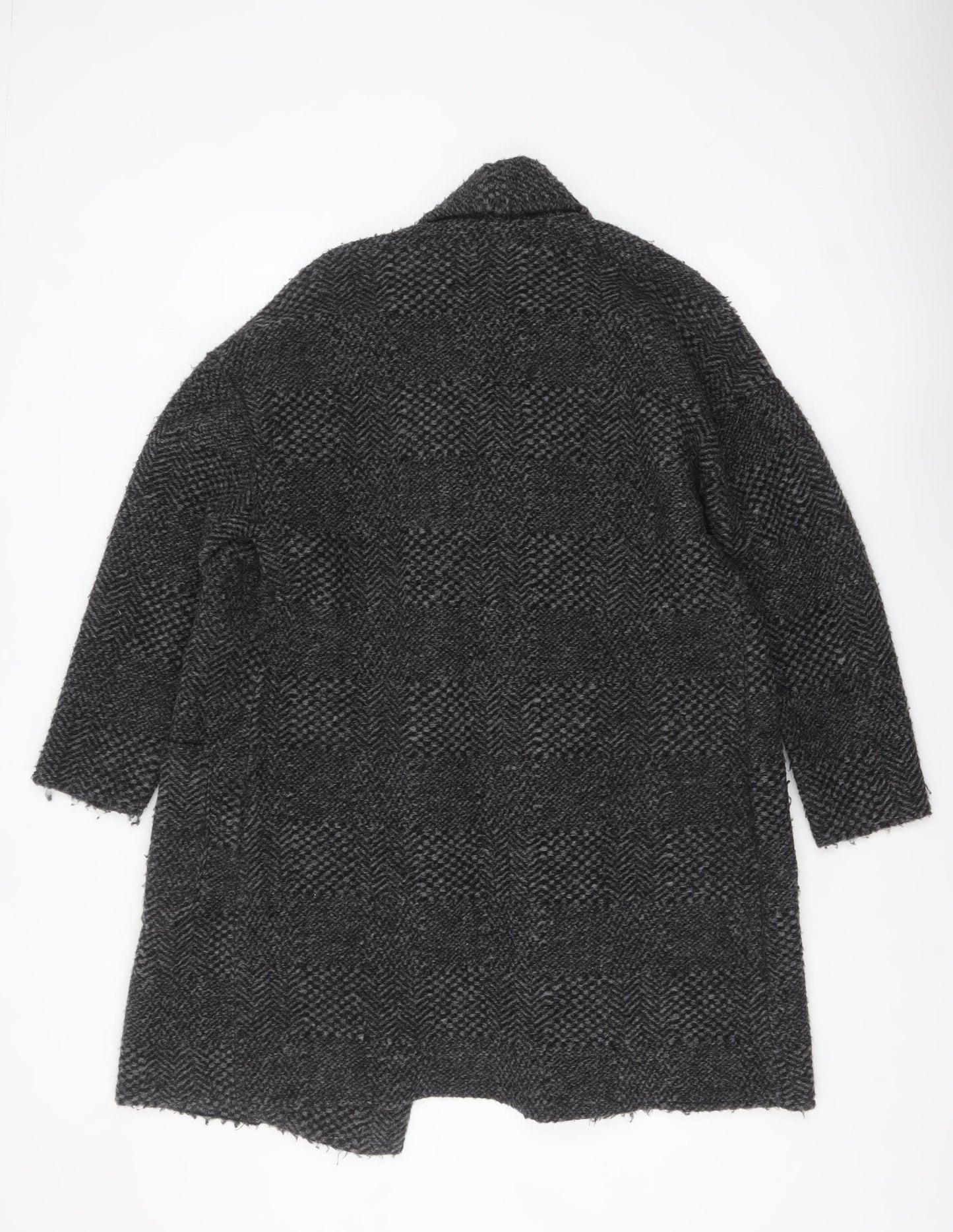 Ese O Ese Women Grey Wool Blend Open Cardigan Size M Long Sleeve Herringbone