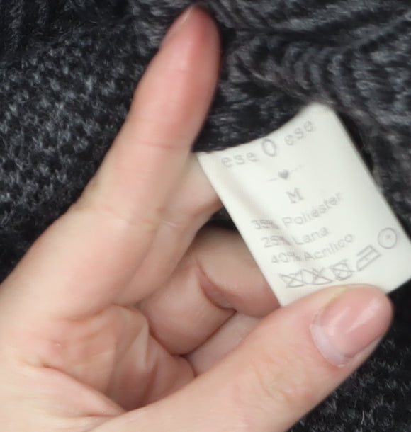 Ese O Ese Women Grey Wool Blend Open Cardigan Size M Long Sleeve Herringbone