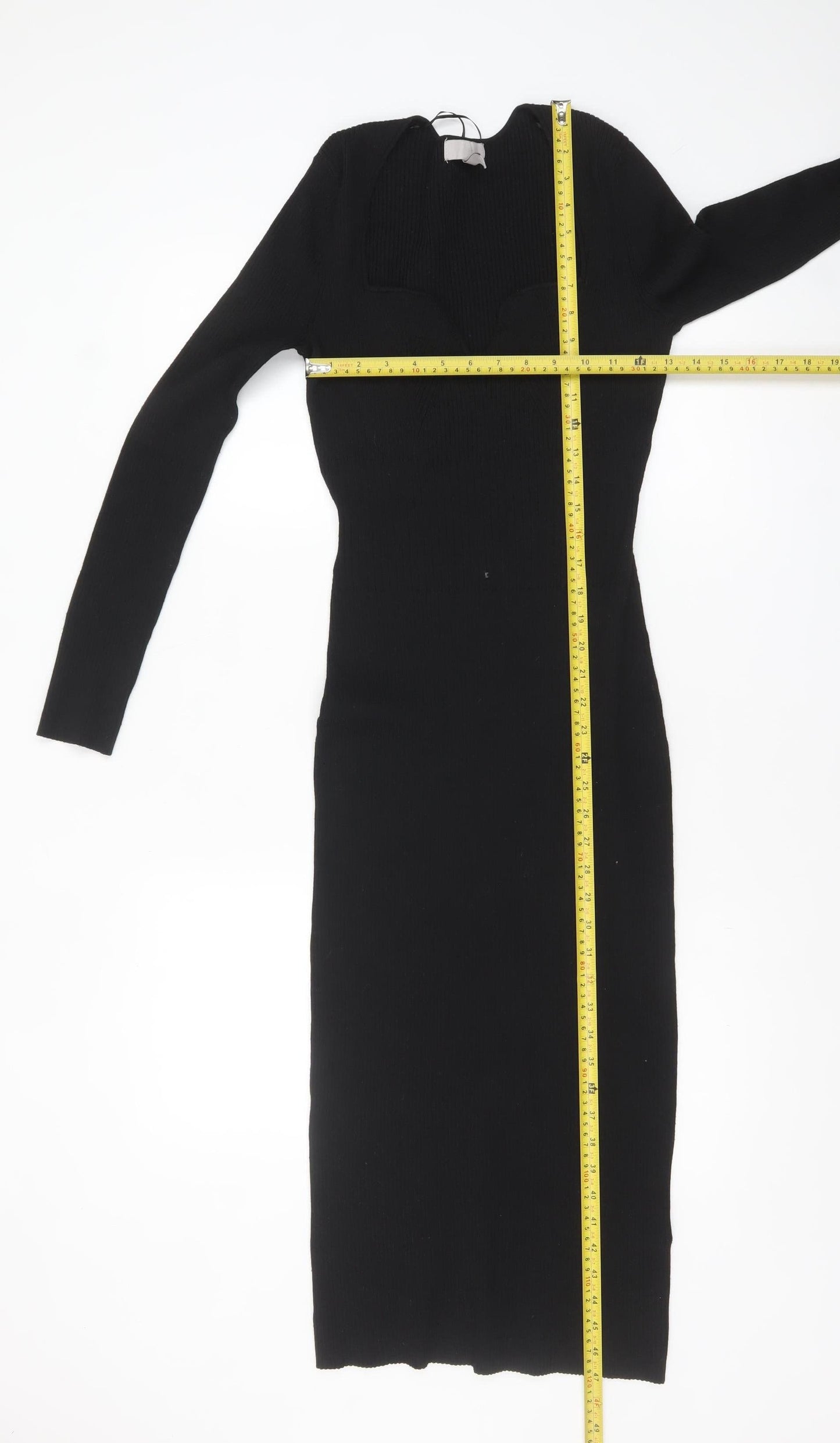 H&M Women’s Black Bodycon Midi Knit Dress Size M Long Sleeve