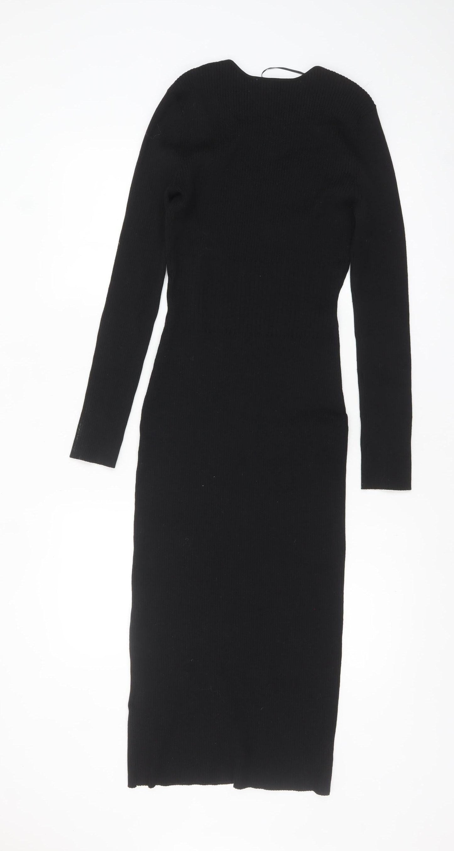 H&M Women’s Black Bodycon Midi Knit Dress Size M Long Sleeve