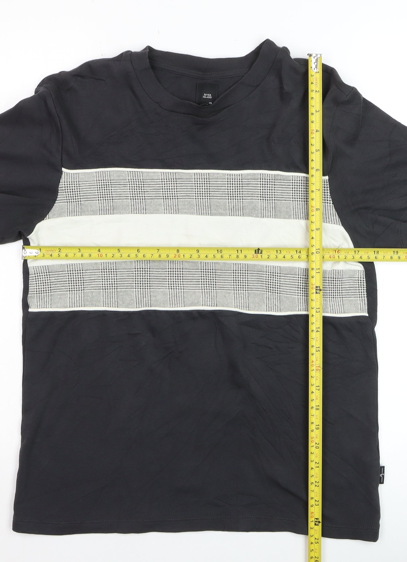 River Island Men's Black Colourblock Crew Neck T-Shirt Size S