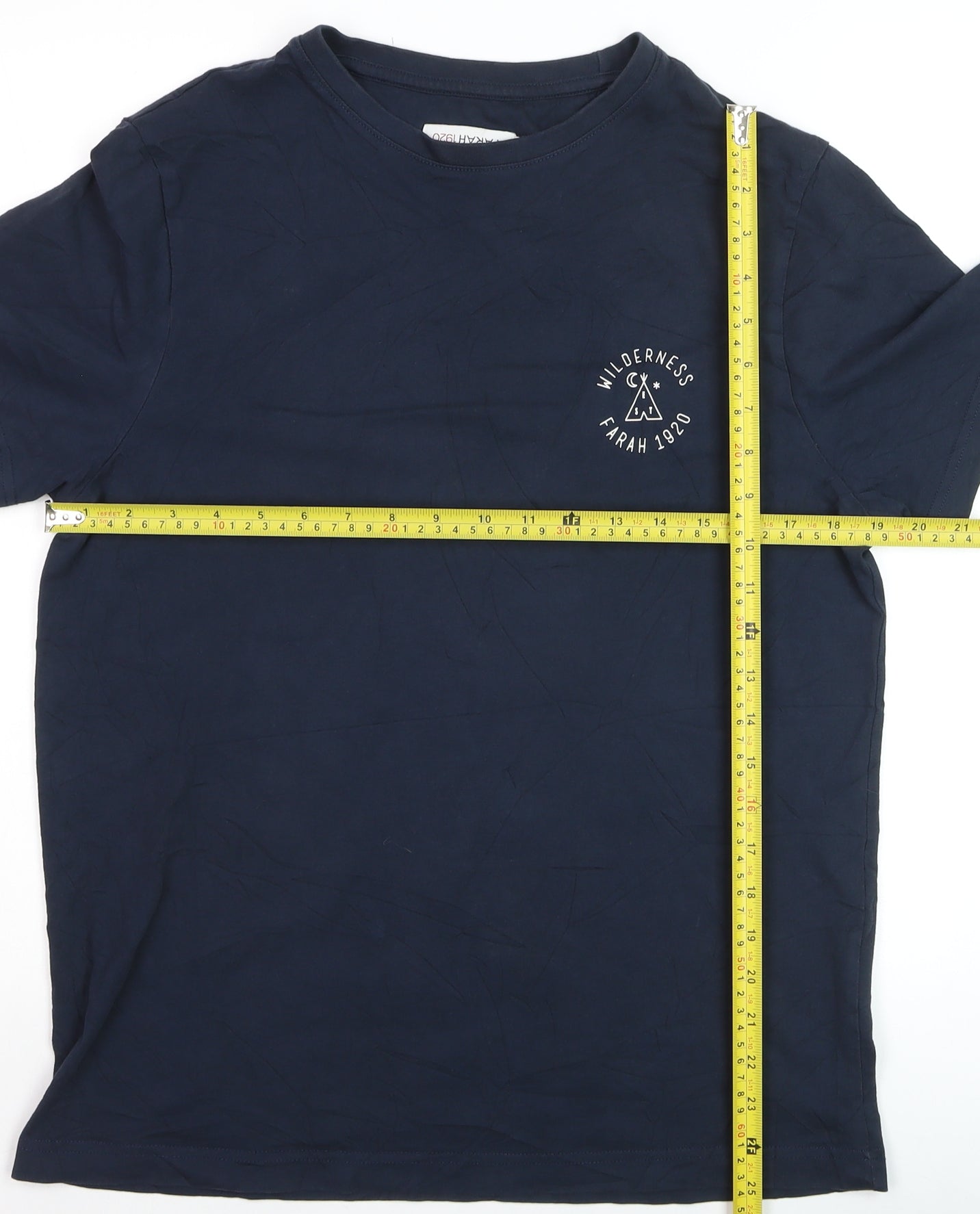 Farah Men’s Blue Crew Neck Cotton T-Shirt Size M Classic Fit