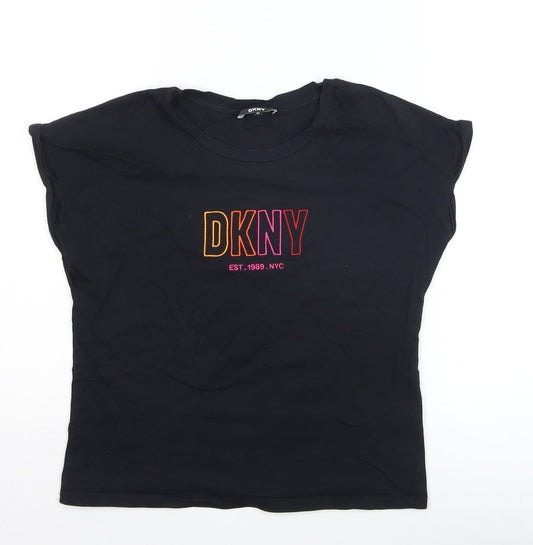 DKNY Women's Black XS Basic Cotton Blend Embroidered T-Shirt