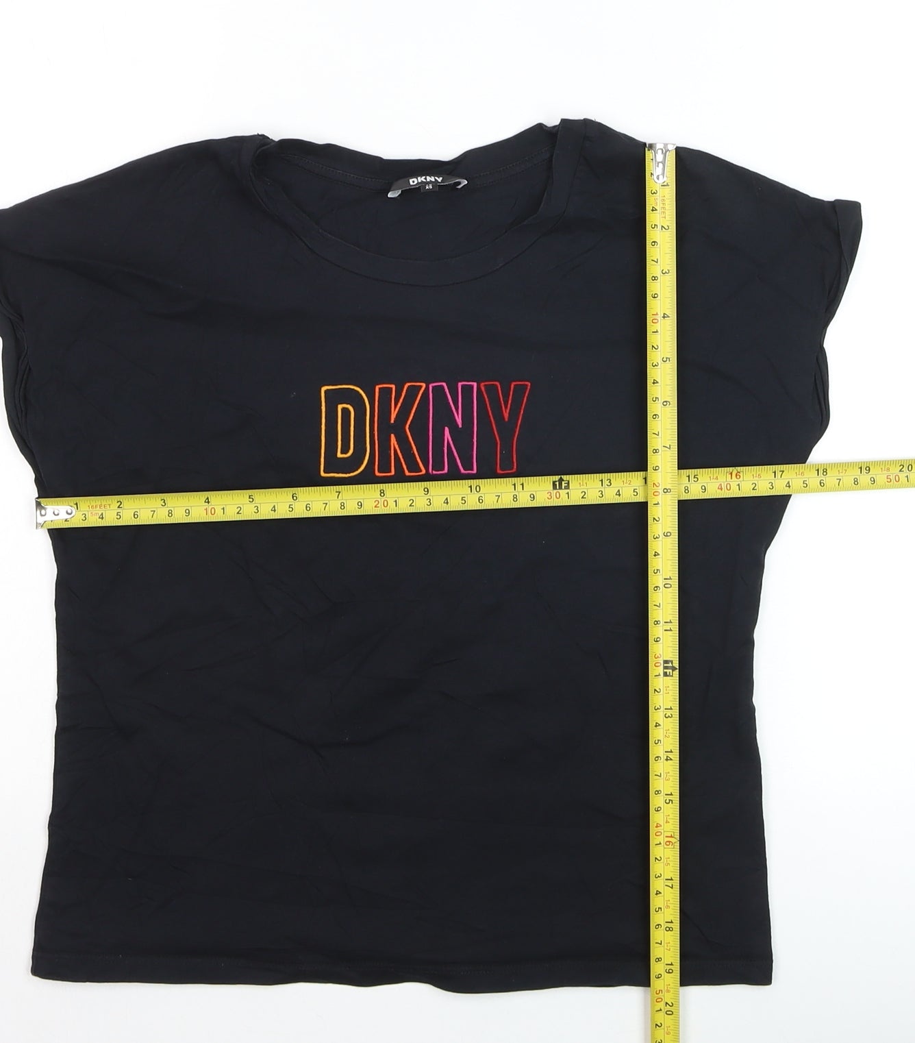 DKNY Women's Black XS Basic Cotton Blend Embroidered T-Shirt