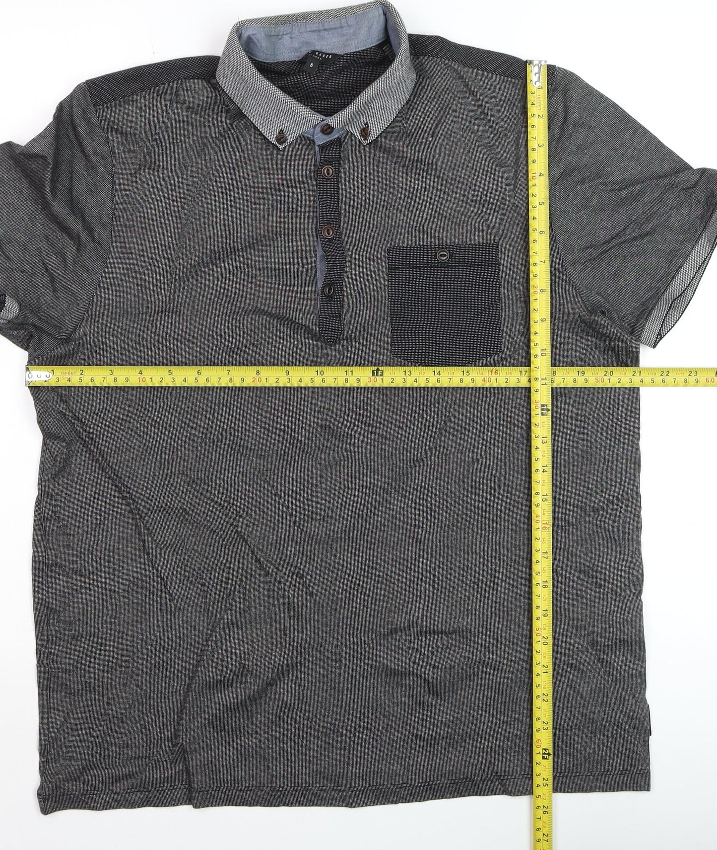 Ted Baker Men's Grey Button-Down Cotton Polo Shirt Size L