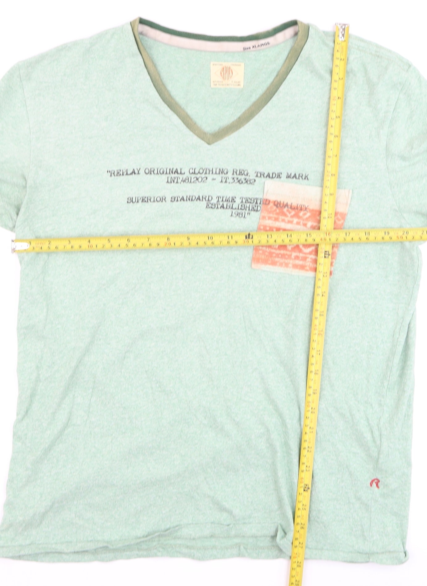 Replay Men's Green XL V-Neck Graphic Pocket T-Shirt