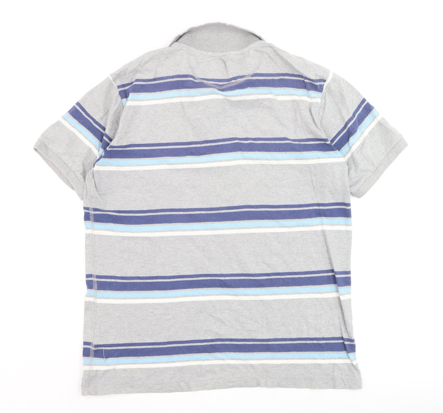 Dig Star Men's Grey Striped Cotton Polo Shirt Size M