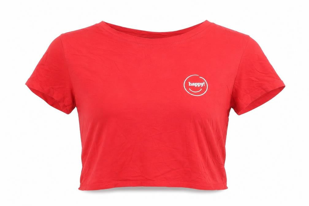 Monki Womens Red Cropped T-Shirt Medium Cotton Crew Neck Casual