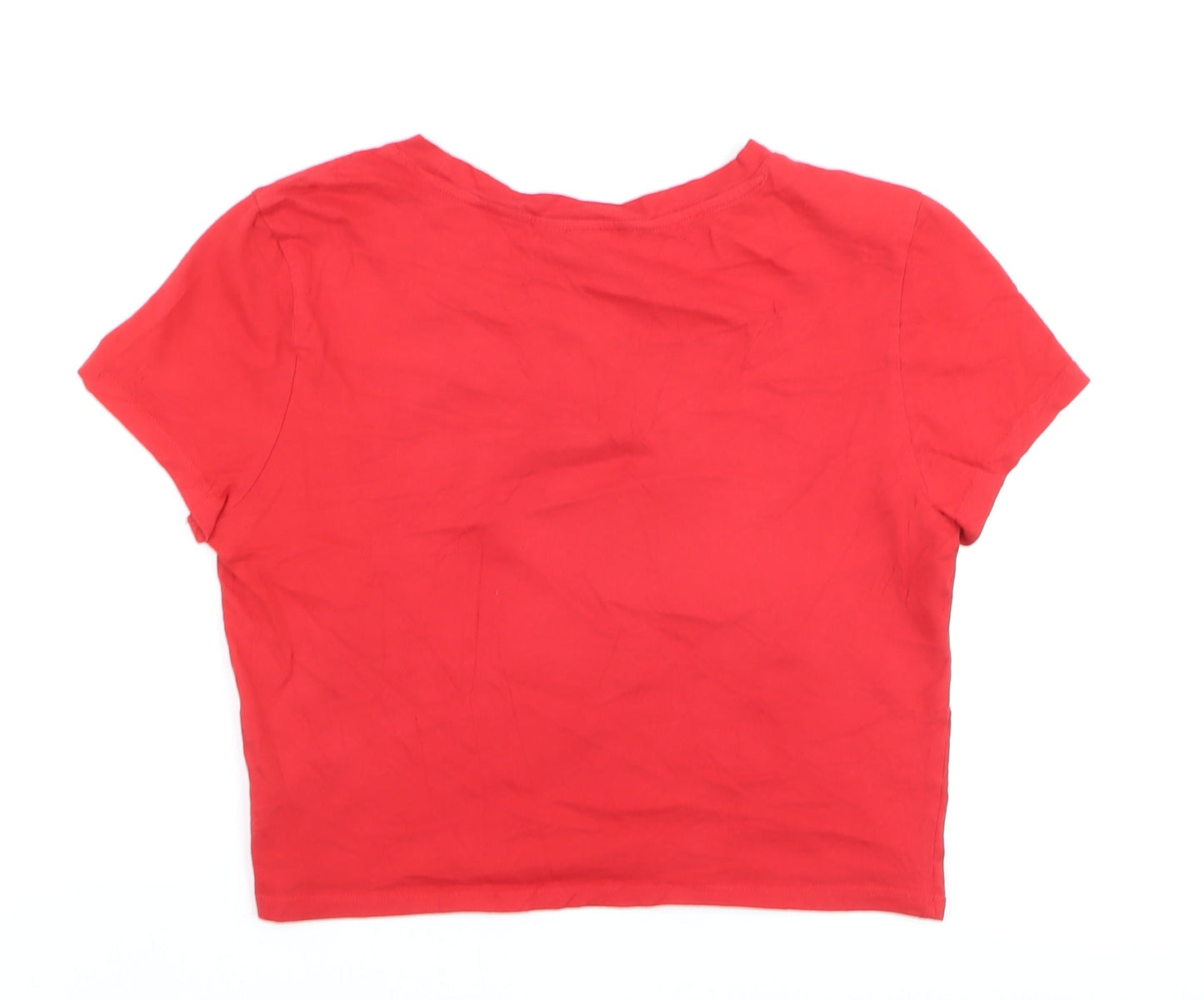 Monki Womens Red Cropped T-Shirt Medium Cotton Crew Neck Casual
