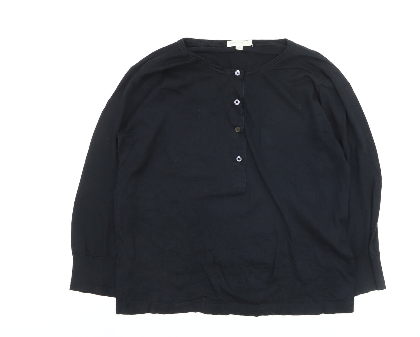 John Smedley Womens Black Henley Jumper L Lightweight Knit
