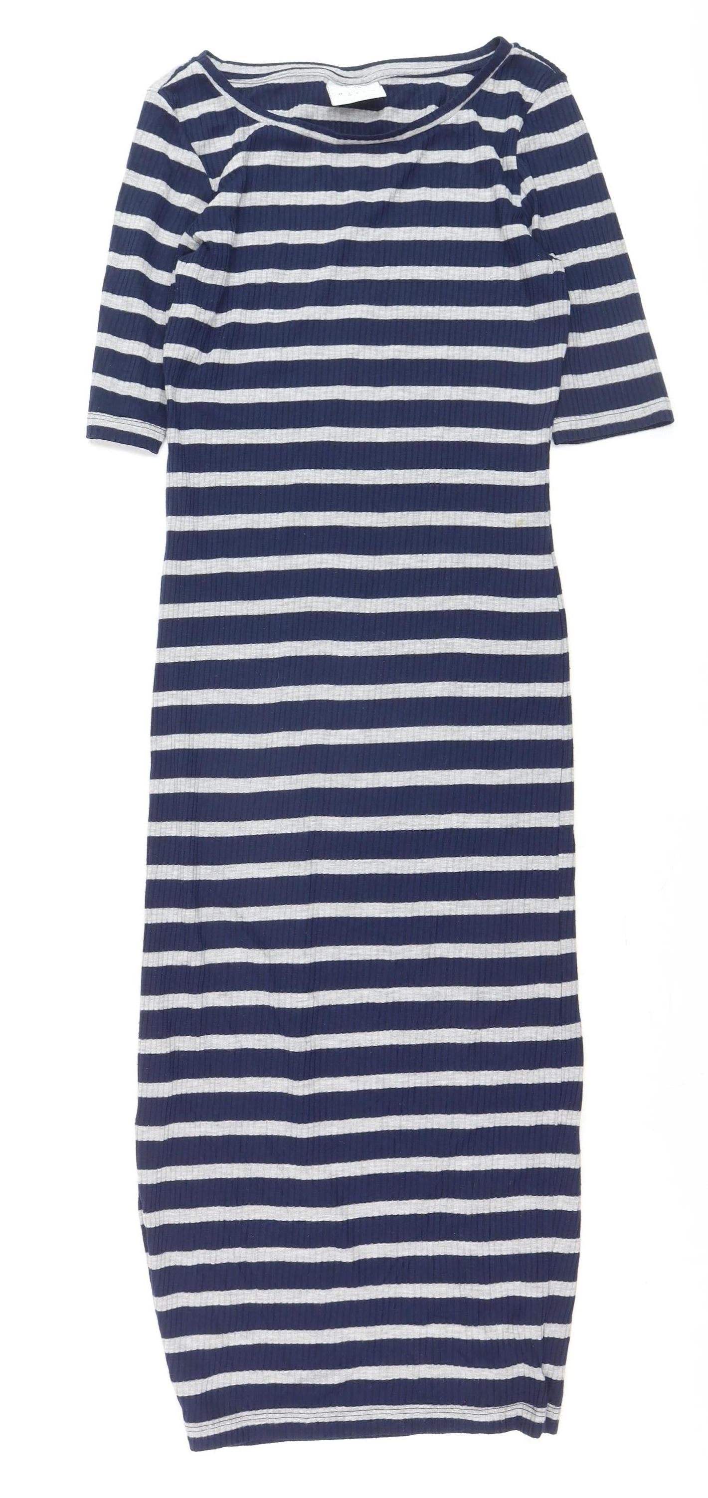 Vero Moda Women Blue Striped Bodycon Jersey Dress Size M