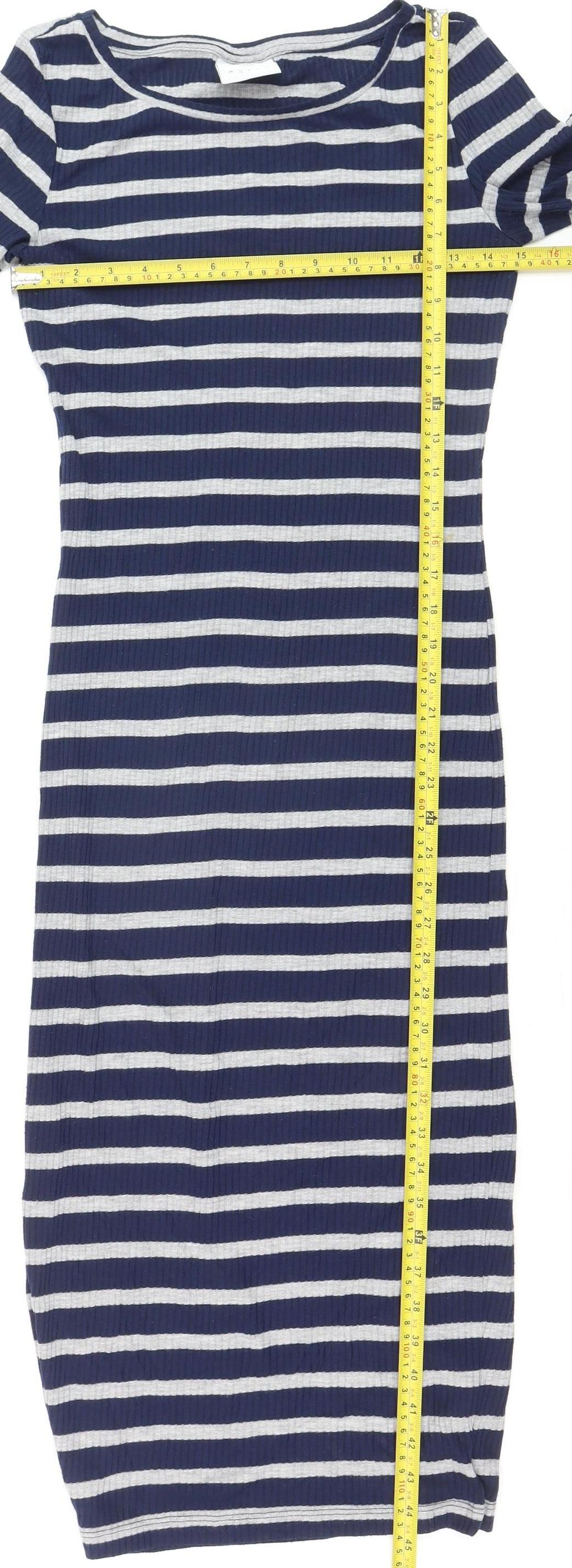 Vero Moda Women Blue Striped Bodycon Jersey Dress Size M