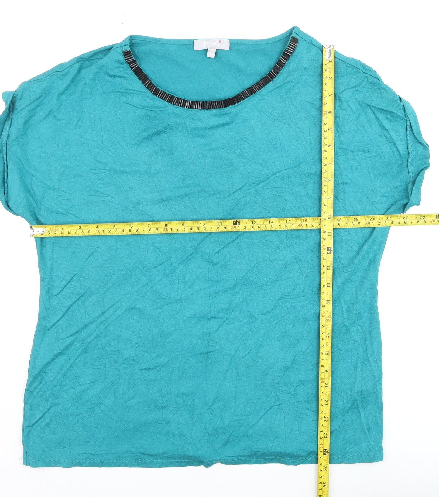 Marks and Spencer Per Una Blue Beaded Neck Women’s Size 18 Jersey T-Shirt