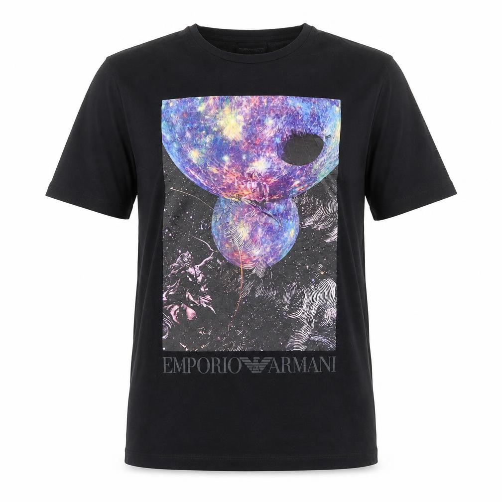 Emporio Armani Men's Black Space Art Graphic T-Shirt Medium